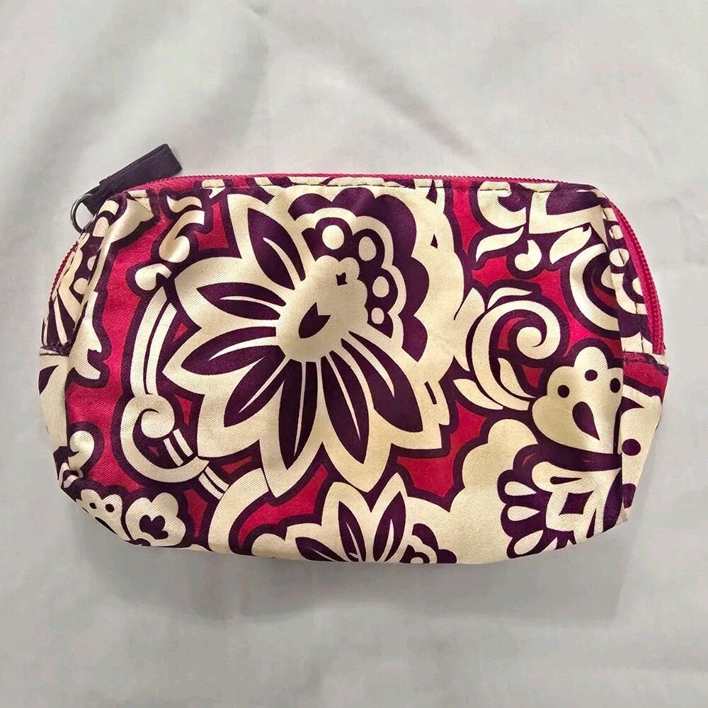 Contents Floral Pattern Zipper Makeup Bag Pink Purple White